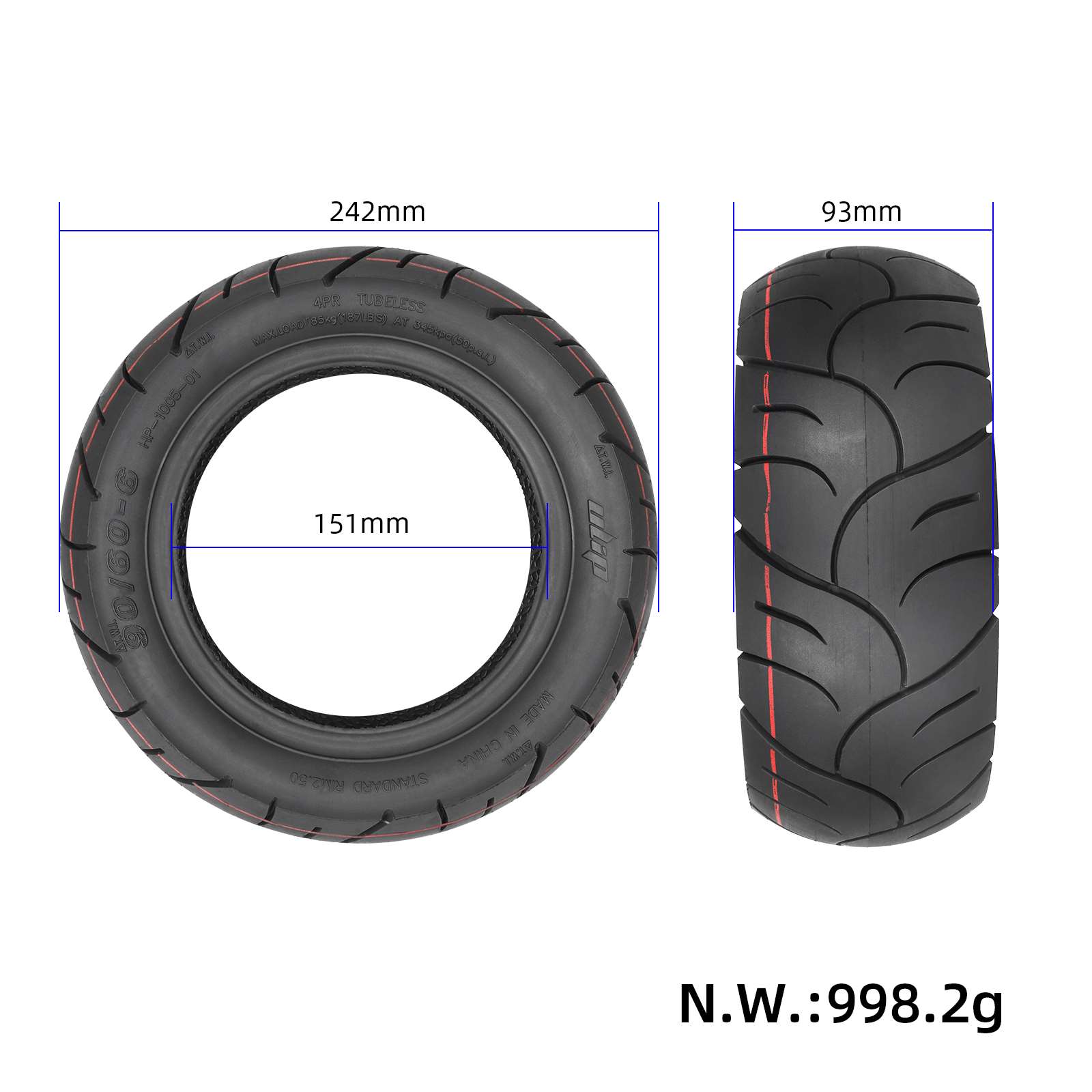 Tire - [90/60-6], 10x3.5, Ø260x90 mm - Ulip City Tubeless [085]