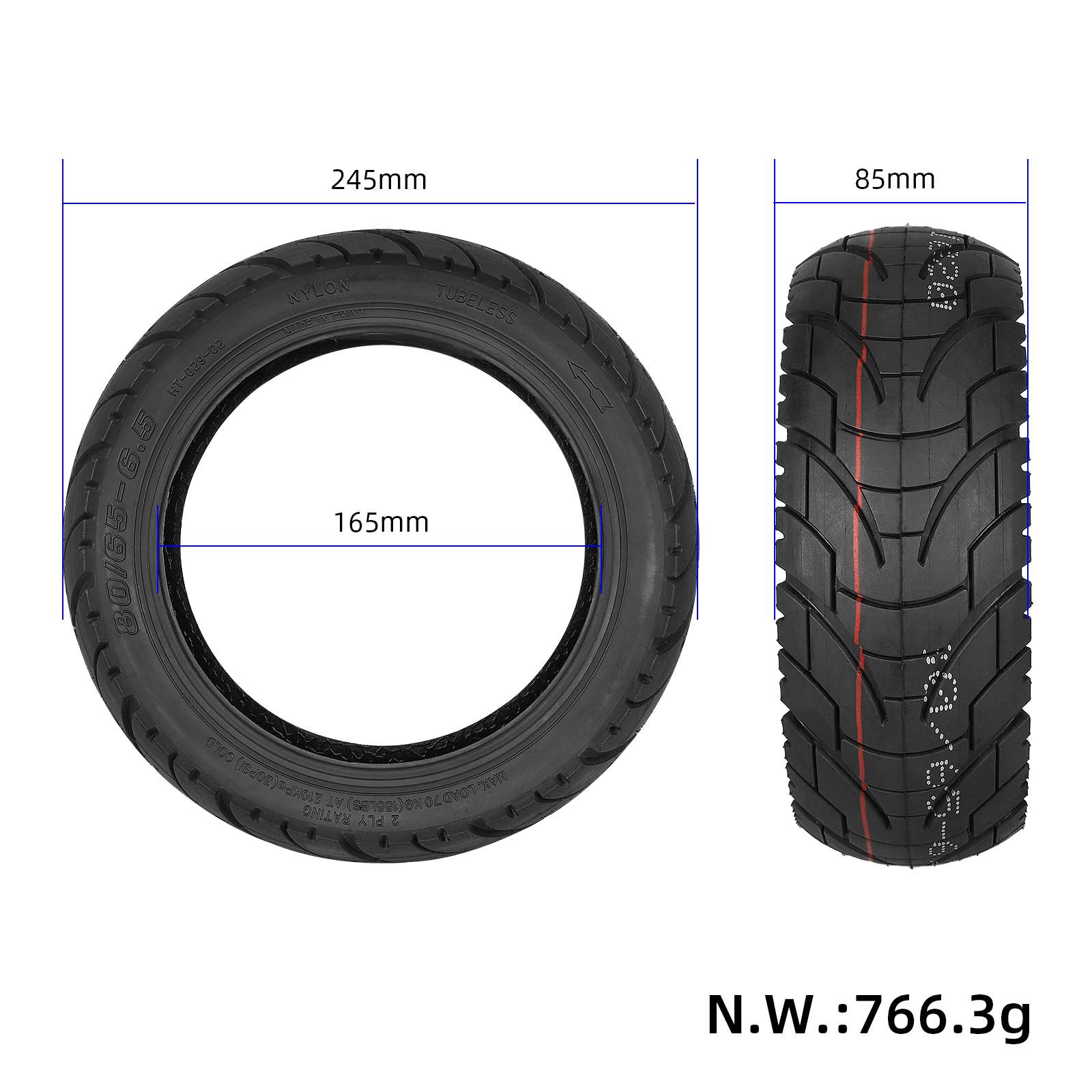 საბურავი - [80/65-6.5], 10x3, Ø270x80mm city road [478]